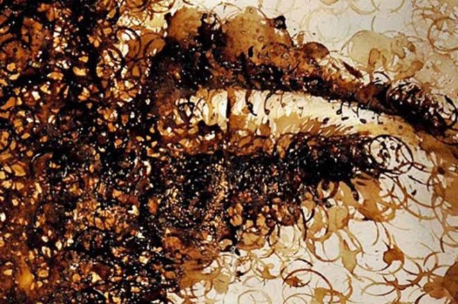 Hong Yi, Malaysian Art, Coffee Art, Coffee Painting, Jay Chou, I See Red, Unusual art materials, Painting with Coffee, Coffee Stains
