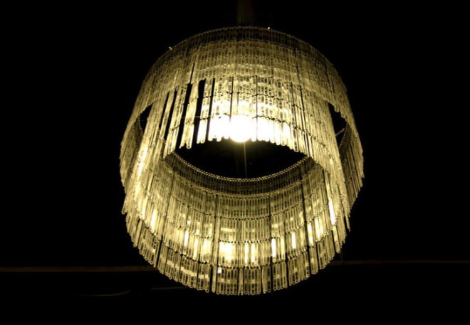 Recycled Coffee Stirrer Chandelier, eco furniture, green furniture, top 7 furniture designs, green design, eco design, eco minded furniture, green interiors, eco interiors, recycled coffee stirrer lamp, coffee stirrer chandelier