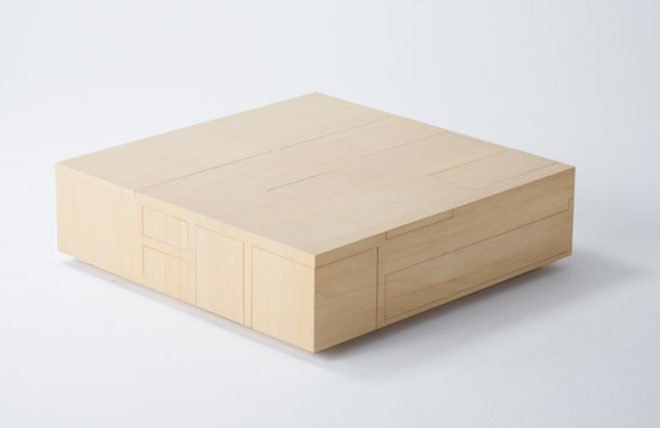 kai table, kai, naoki hirakoso, Takamitsu Kitahara, hidden compartment table, transforming furniture, double duty furniture, eco furniture, sustainable furniture, green design, eco design, sustainable design, transforming table, hidden compartment table