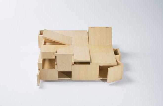 kai table, kai, naoki hirakoso, Takamitsu Kitahara, hidden compartment table, transforming furniture, double duty furniture, eco furniture, sustainable furniture, green design, eco design, sustainable design, transforming table, hidden compartment table