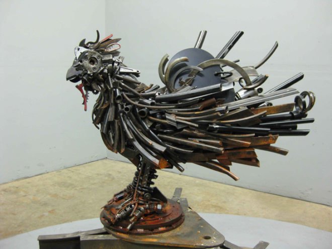 Travis Pond, Scrap Metal Art, Upcycling, Recycled Metal, Scrap Metal, Scrap Motorbikes, Motorbikes, Honda, Animal Sculptures, Sculpture Dragon, steel pond, recycled materials, eco art, green art