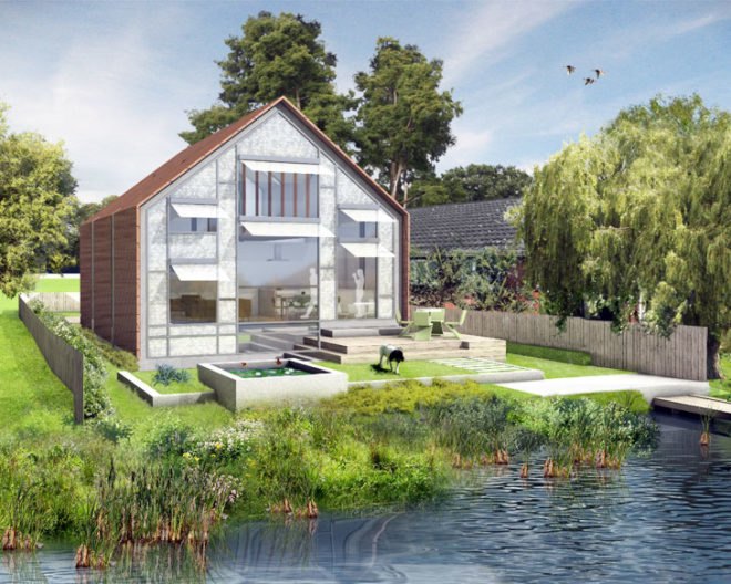 green design, eco design, sustainable design, climate change, flood proof design, Baca Architects, Amphibious home, floating home, energy efficient house, Thames River, disaster proof home