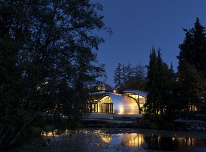 Canada architecture, landscape architecture, Perkins+Will, VanDusen Botanical Garden Visitor Centre, green roof, net zero energy building, LEED Platinum building, Living Building Challenge, living building, green design, green architecture, solar power, energy efficient public buildings