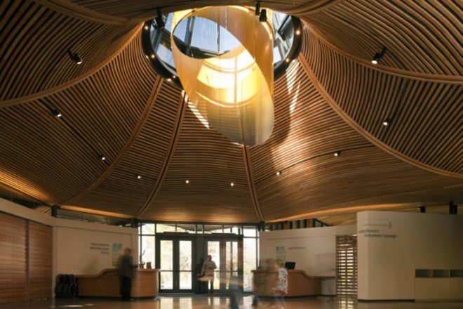 Canada architecture, landscape architecture, Perkins+Will, VanDusen Botanical Garden Visitor Centre, green roof, net zero energy building, LEED Platinum building, Living Building Challenge, living building, green design, green architecture, solar power, energy efficient public buildings
