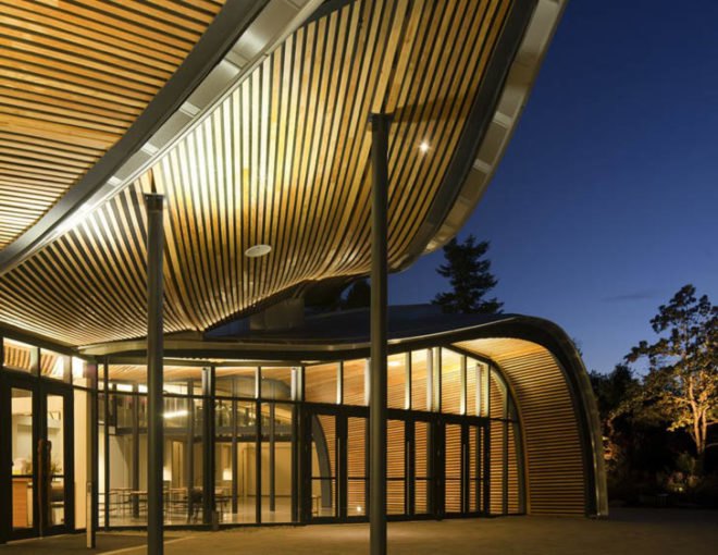 Canada architecture, landscape architecture, Perkins+Will, VanDusen Botanical Garden Visitor Centre, green roof, net zero energy building, LEED Platinum building, Living Building Challenge, living building, green design, green architecture, solar power, energy efficient public buildings