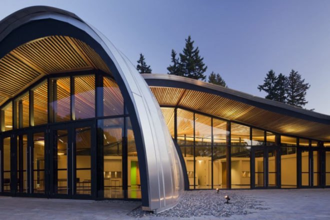 Canada architecture, landscape architecture, Perkins+Will, VanDusen Botanical Garden Visitor Centre, green roof, net zero energy building, LEED Platinum building, Living Building Challenge, living building, green design, green architecture, solar power, energy efficient public buildings