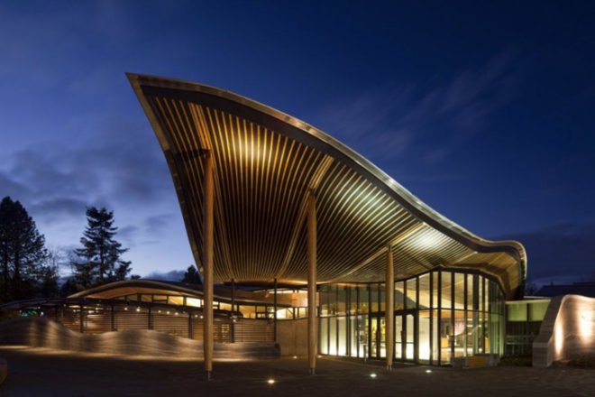 Canada architecture, landscape architecture, Perkins+Will, VanDusen Botanical Garden Visitor Centre, green roof, net zero energy building, LEED Platinum building, Living Building Challenge, living building, green design, green architecture, solar power, energy efficient public buildings