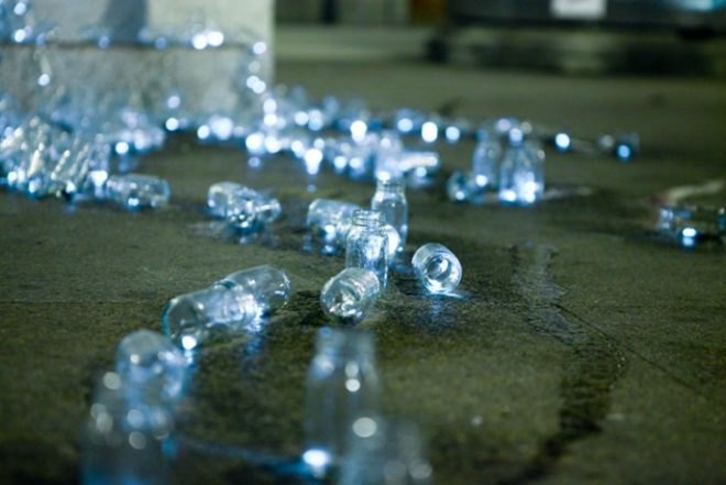 luzinterruptus, recycled artwork, art collective, public art installation, artistic intervention, reused container art