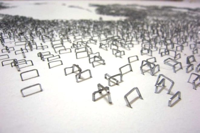 Baptiste Debombourg, Aggravure III, France, Paris, recycled materials, staple, staple art, Air Force One, green design, sustainable design, adaptive reuse, eco-design, art, eco-art, Aggravure III, 16th century engravings, renaissance