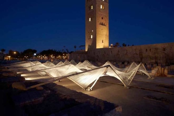 Art, Green Materials, Landscape Architecture, Barkow Leibinger, Marrakech, Local Craft Techniques, loom, natural materials, Mosque Koutoubia, Loom-Hyperbolic, 2012 Marrakech Biennale