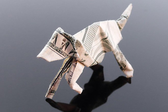 art, recycled materials, Craig Folds Five, origami money, origami, money, origami animals, us dollars