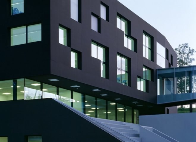 ESGE Secondary School in Switzerland, IPAS, education, green design, eco-design, sustainable design, inspired by nature, Tetris, pixelated, daylighting, humidity, forest, natural ventilation