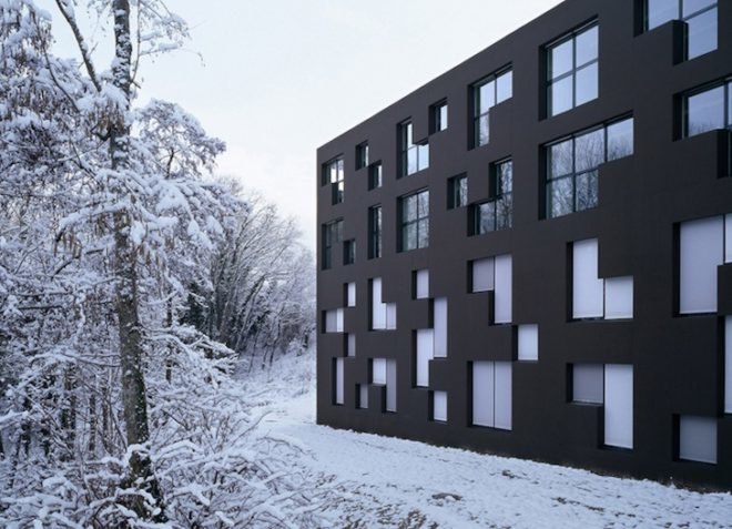 ESGE Secondary School in Switzerland, IPAS, education, green design, eco-design, sustainable design, inspired by nature, Tetris, pixelated, daylighting, humidity, forest, natural ventilation