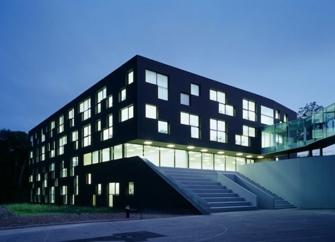 ESGE Secondary School in Switzerland, IPAS, education, green design, eco-design, sustainable design, inspired by nature, Tetris, pixelated, daylighting, humidity, forest, natural ventilation