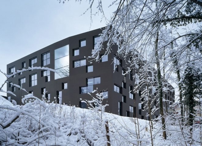 ESGE Secondary School in Switzerland, IPAS, education, green design, eco-design, sustainable design, inspired by nature, Tetris, pixelated, daylighting, humidity, forest, natural ventilation