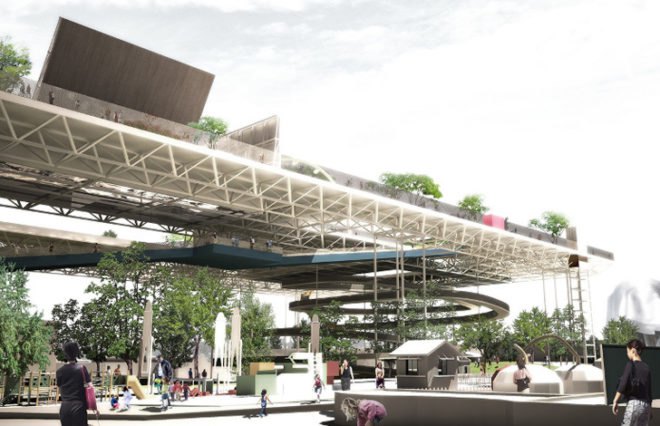 green design, eco design, sustainable design, Erick Kristanto, Seattle Urban Intervention Competition, Urban ISland Prototype 01, elevated pavilion, reorganized park space, public park space
