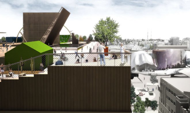 green design, eco design, sustainable design, Erick Kristanto, Seattle Urban Intervention Competition, Urban ISland Prototype 01, elevated pavilion, reorganized park space, public park space