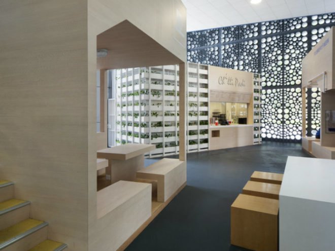 Galen Lobby, formwerkz, ascendas, natural ventilation, green interiors, shipping container cafe, upcycled furniture, recycled materials