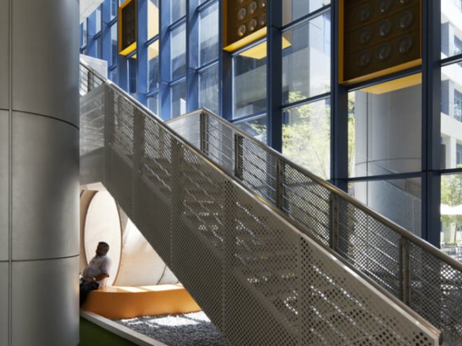 Galen Lobby, formwerkz, ascendas, natural ventilation, green interiors, shipping container cafe, upcycled furniture, recycled materials