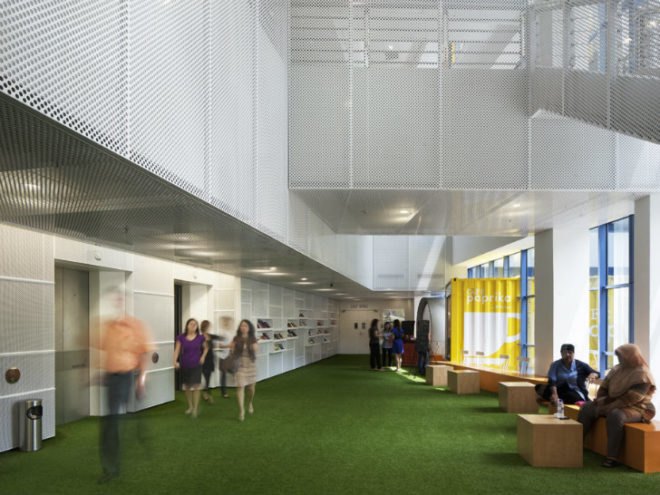 Galen Lobby, formwerkz, ascendas, natural ventilation, green interiors, shipping container cafe, upcycled furniture, recycled materials