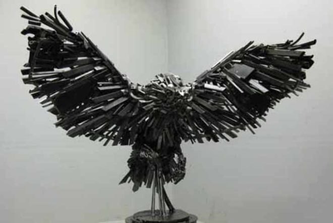 Travis Pond, Steel Pond, recycled animal sculptures, Honda, Yamaha, Recycled Vehicles