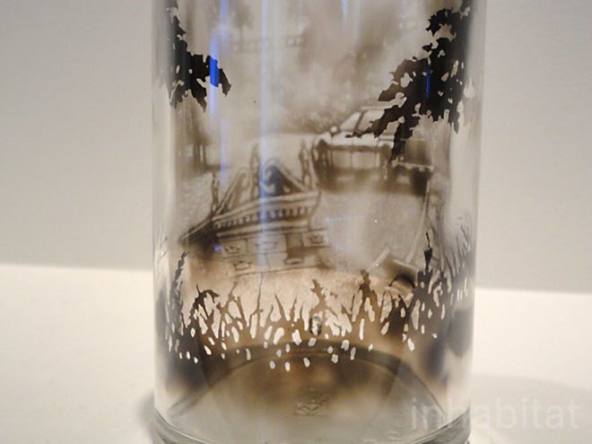 green design, eco design, sustainable design, subtractive art, recycled bottles, recycle art, Jim Dingilian, Museum of Art and Design, glass art