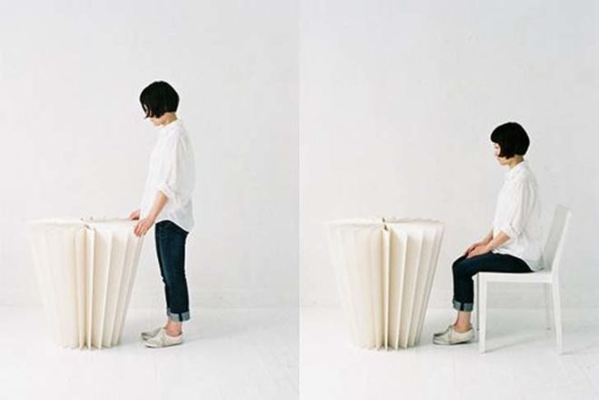 green furniture, green Interiors, Recycling / Compost, green design, paper accordion, paper table, paper lamp, Japanese design, green furniture, Japanese fan, miso, Hiromitsu Konishi, Kyoto