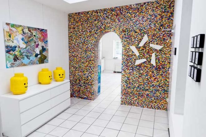 green interiors, LEGO wall, LEGO interiors, LEGO bricks, pixelated wall, german design, NPIRE, Hamburg, office interiors