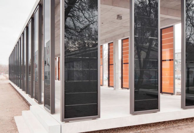 Odersun, thin film solar wall, Solar pavilion, German green pavilion, thin film solar architecture,