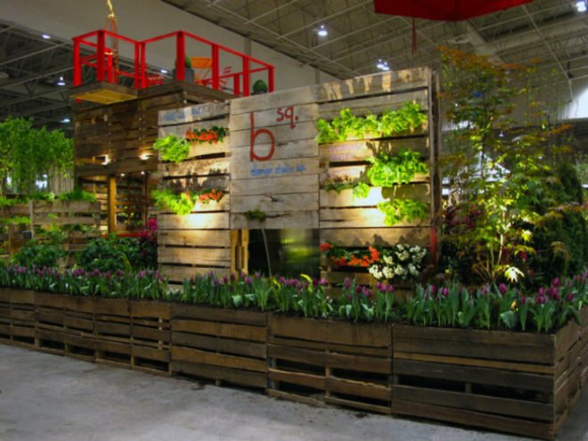 Pallet Garden, BSQ Design, shipping pallets, shipping pallet garden, canada blooms, landscape architecture
