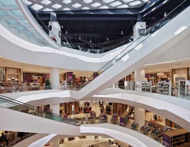 green design, eco design, sustainable design, Liverpool Department Store, Mexico City, Bladerunner style building, Rojkind Arquitectos, double layer facade, steel facade, shopping center, roof garden, park space Mexico City