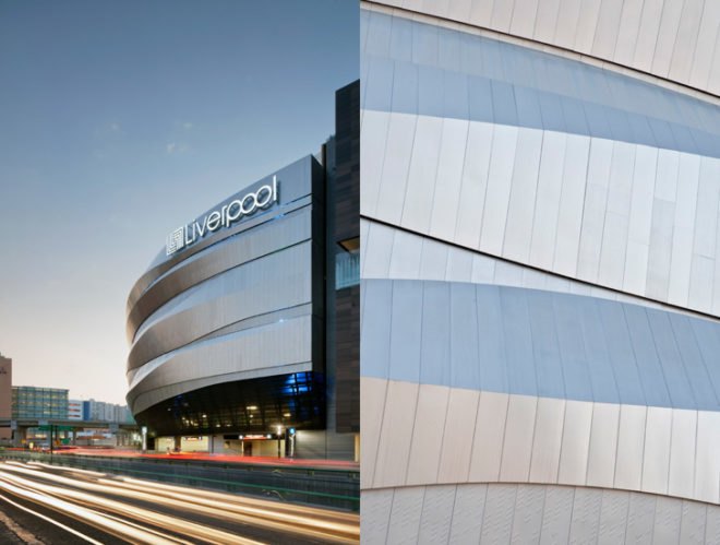 green design, eco design, sustainable design, Liverpool Department Store, Mexico City, Bladerunner style building, Rojkind Arquitectos, double layer facade, steel facade, shopping center, roof garden, park space Mexico City