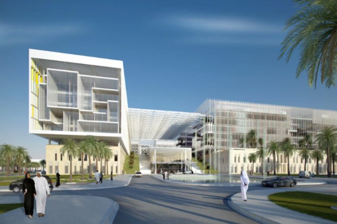 SKMC, SOM, Sheikh Khalifa Medical Center, Abu Dhabi, eco hospital, desert architecture, hospital
