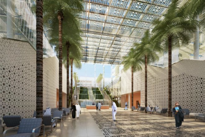 SKMC, SOM, Sheikh Khalifa Medical Center, Abu Dhabi, eco hospital, desert architecture, hospital