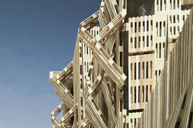 Shipping Pallet Facade, Stephane Malka, shipping pallets, reskinning, paris, student housing, parasitic architecture