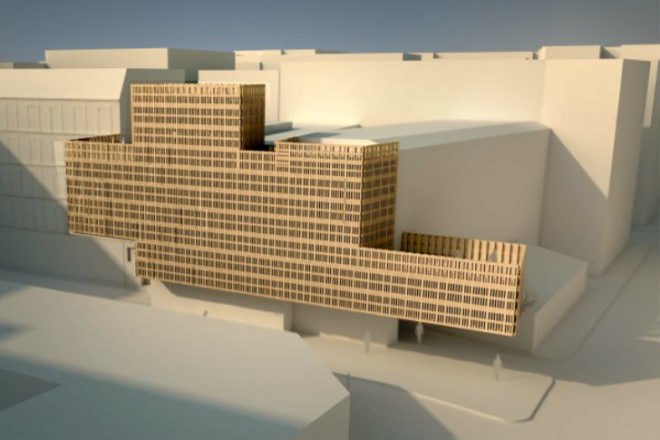 Shipping Pallet Facade, Stephane Malka, shipping pallets, reskinning, paris, student housing, parasitic architecture