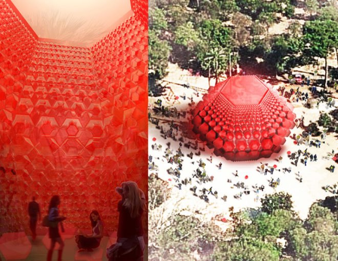 green design, eco design, sustainable design, SITBON ARCHITECTES, City Vision PFF Inflatable Architecture Competition, Grenade, inflatable pavilion, hexagonal pavilion