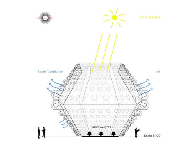 green design, eco design, sustainable design, SITBON ARCHITECTES, City Vision PFF Inflatable Architecture Competition, Grenade, inflatable pavilion, hexagonal pavilion