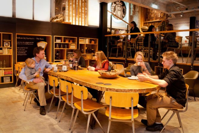 starbucks sustainability, ben packard, leed certification, leed retail, amsterdam bank vault, shipping container starbucks, sustainable architecture