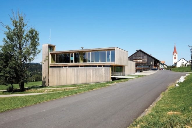 Dietrich Untertrifaller, Salzburg-Thal, fire station, village, Austria, silver-fur, daylighting, passive design, green design, sustainable design, eco design, architecture, vernacular