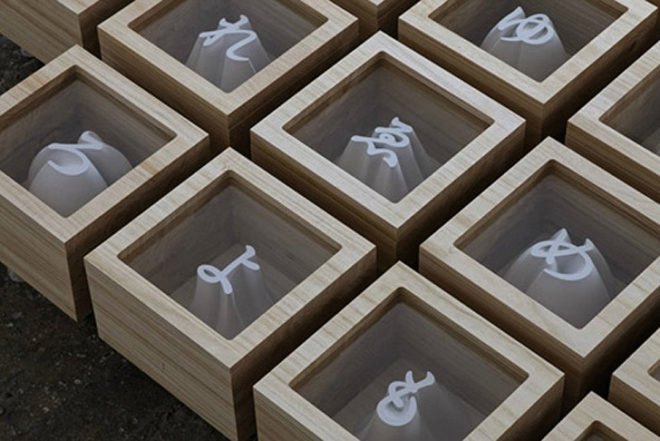 art, Recycling / Compost, Taku Satoh Design Office, paper alphabet, 3 dimensional hiragana, Two Experiments Exhibition, Gallery Kobo, biodegradable letters