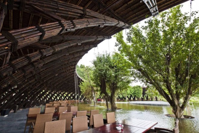 Vo Trong Nghia, Vietnam, Bamboo Wing, bamboo Restaurant, Hanoi, renewable materials, renewable Bamboo, Vinh Phuc, immersed in nature, water restaurant, strong materials, flexible materials, Architecture, Green Materials, Recycling / Compost,