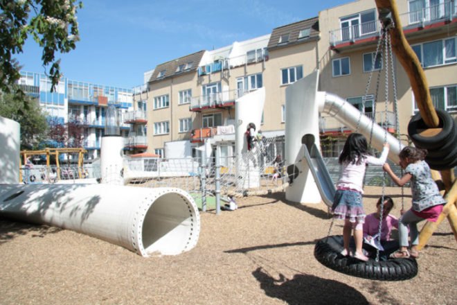 Wikado Playground, 2012architecten, recycled materials, wind turbine parts, discarded rotor blades, wind turbine playground, rotterdam
