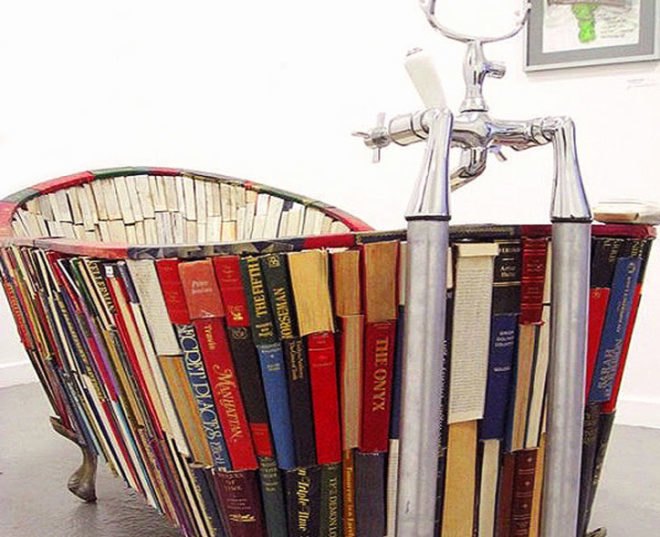 bath of knowledge, vanessa mancini, book bathtub, books sculpture, recycled book art, artwork literature, sustainable art,Recycled Materials