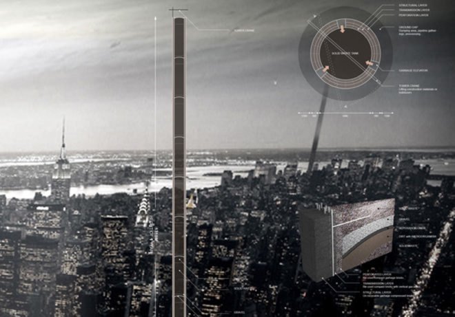sustainable energy, sustainable architecture, renewable energy, trash tower, landfill waste, skyscraper construction, skyscraper competition, lin yu-ta, monumnet to civilization, evolo skyscraper competition,