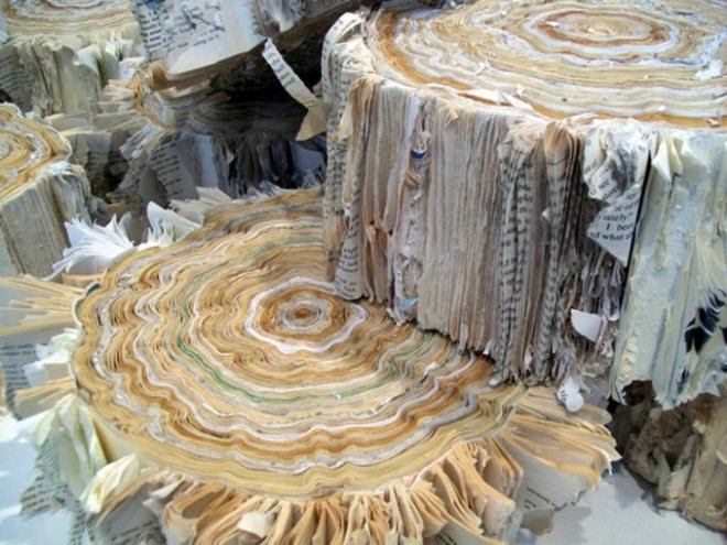 julie dodd, paper art, paper sculptures, recycled paper eggs, recycled magazine, nature artwork