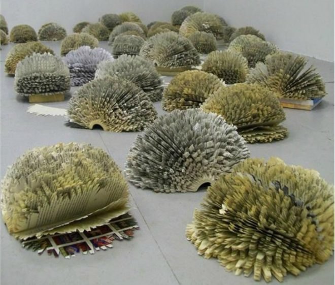 julie dodd, paper art, paper sculptures, recycled paper eggs, recycled magazine, nature artwork