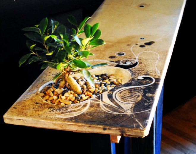 mdc interiors, bonsai tree table, living table, bonsai tree, sustainable design, green design, sustainable furniture, green furniture, recycled materials, recycled furniture, living furniture