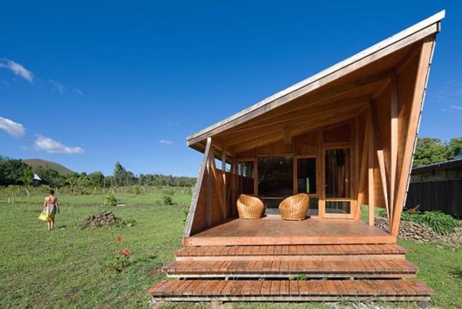 Moreava Cabins, AATA Arquitectos Asociados, Easter Island, cross-ventilation, solar panels, solar collectors, timber, sustainable accomodation, Prefab Housing, Eco Tourism, energy efficiency
