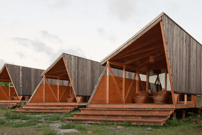 Moreava Cabins, AATA Arquitectos Asociados, Easter Island, cross-ventilation, solar panels, solar collectors, timber, sustainable accomodation, Prefab Housing, Eco Tourism, energy efficiency